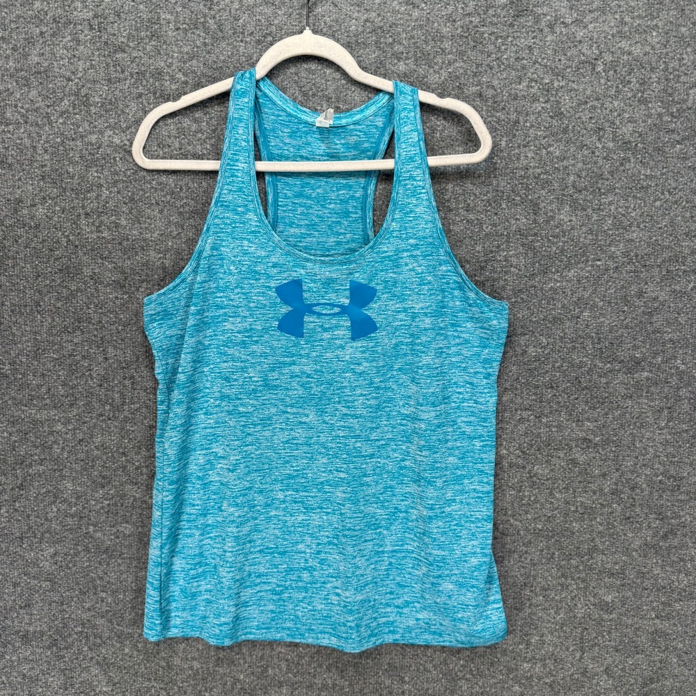 Under Armour Tank Top Womens Large Blue Space Dye Logo HeatGear Gym Training